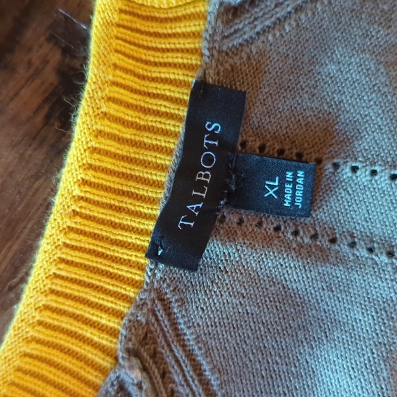 Beautiful Talbots Color Block Cardigan in Olive, Gold & Navy. Sz XL - Picture 3 of 14